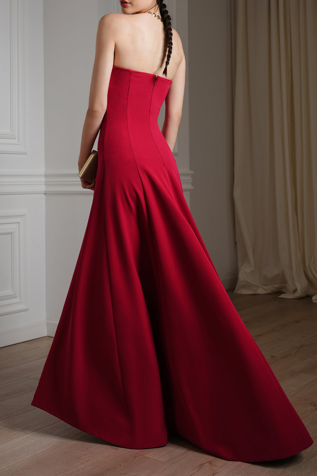 Shary Crepe And Satin Dress In Cherry