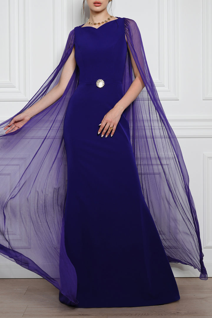 Mina Cape Long Dress In Indigo