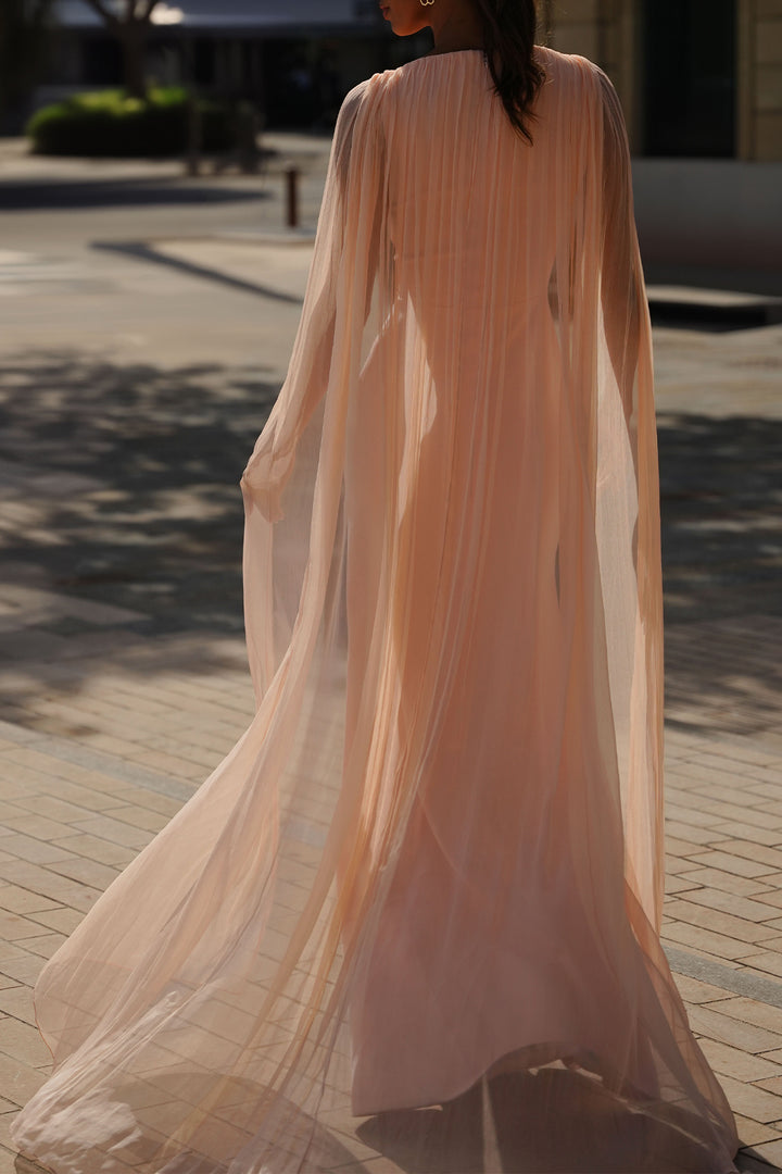 Mina Cape Long Dress In Soft-Peach