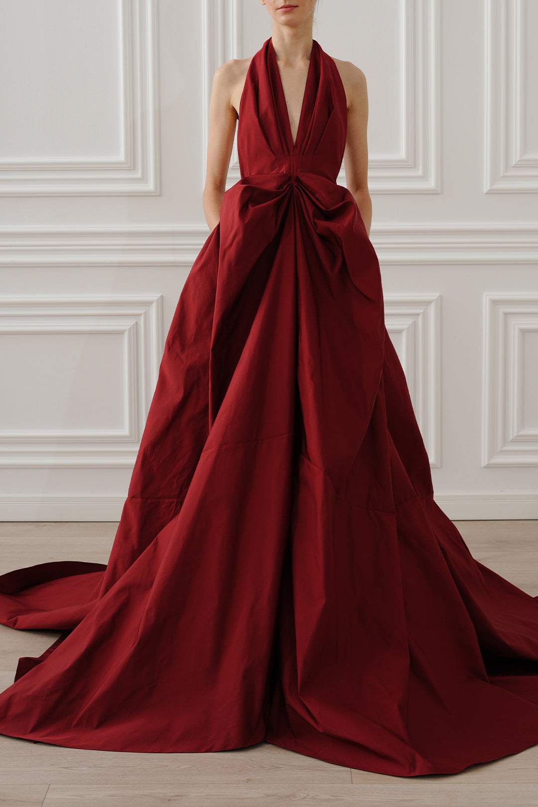 Ryder Faille Long Dress In Ruby-Red Rhea Costa Ryder Faille Long Dress In Ruby-Red Rhea Costa