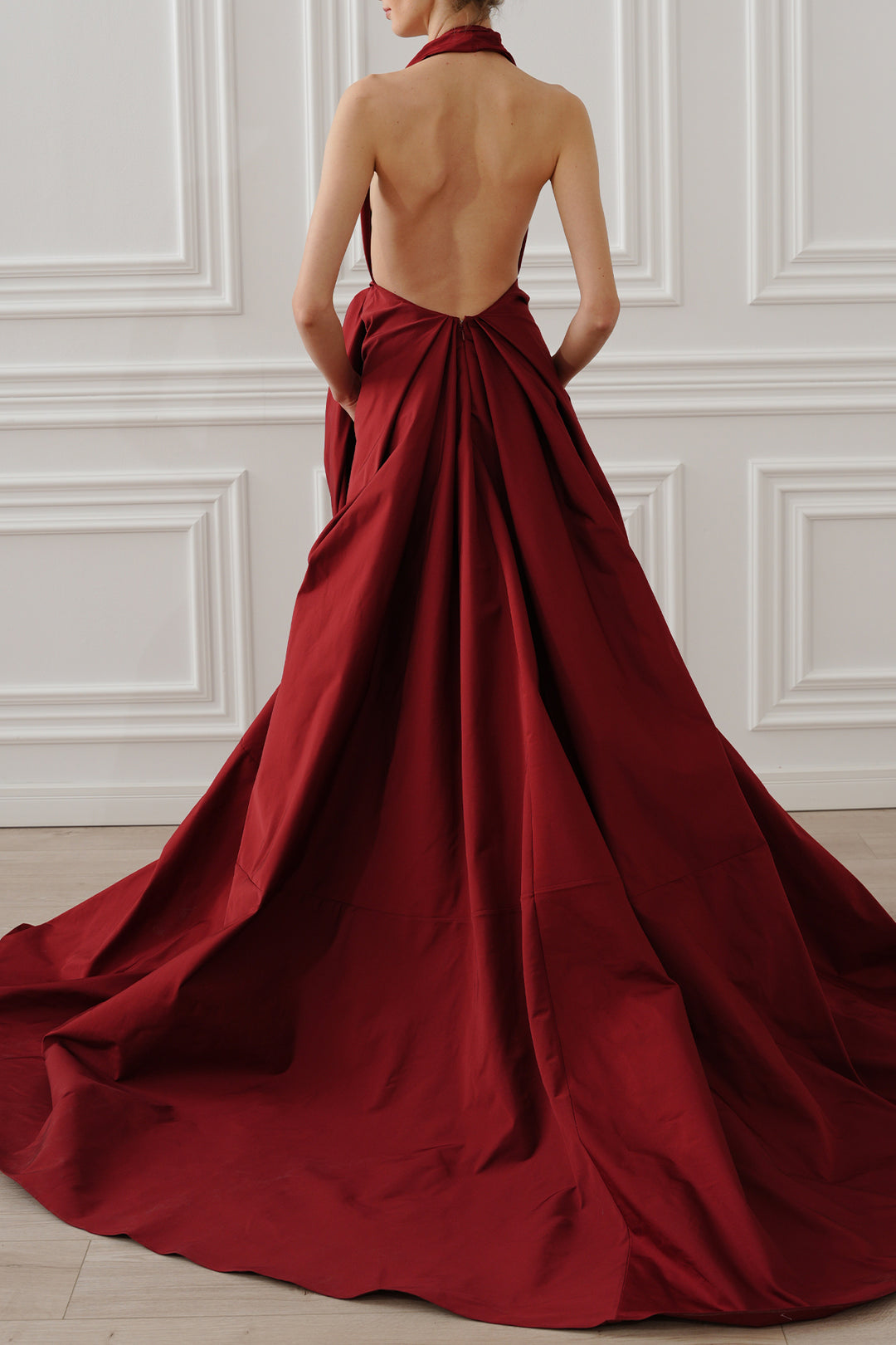 Ryder Faille Long Dress In Ruby-Red Rhea Costa Ryder Faille Long Dress In Ruby-Red Rhea Costa