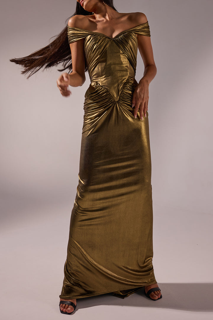 Adara Long Dress In Gold