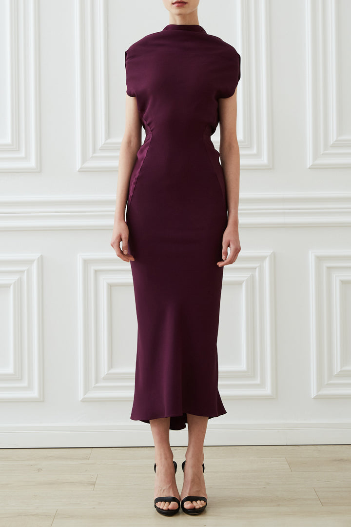 Astrid Open Back Dress In Plum