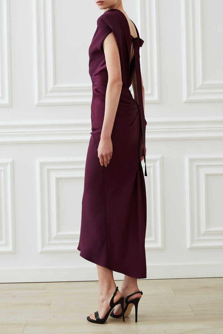 Astrid Open Back Dress In Plum