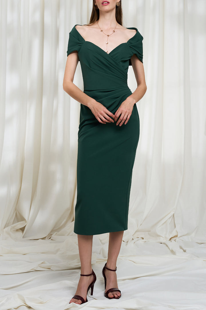 Gaia Midi Dress In Pine-Green