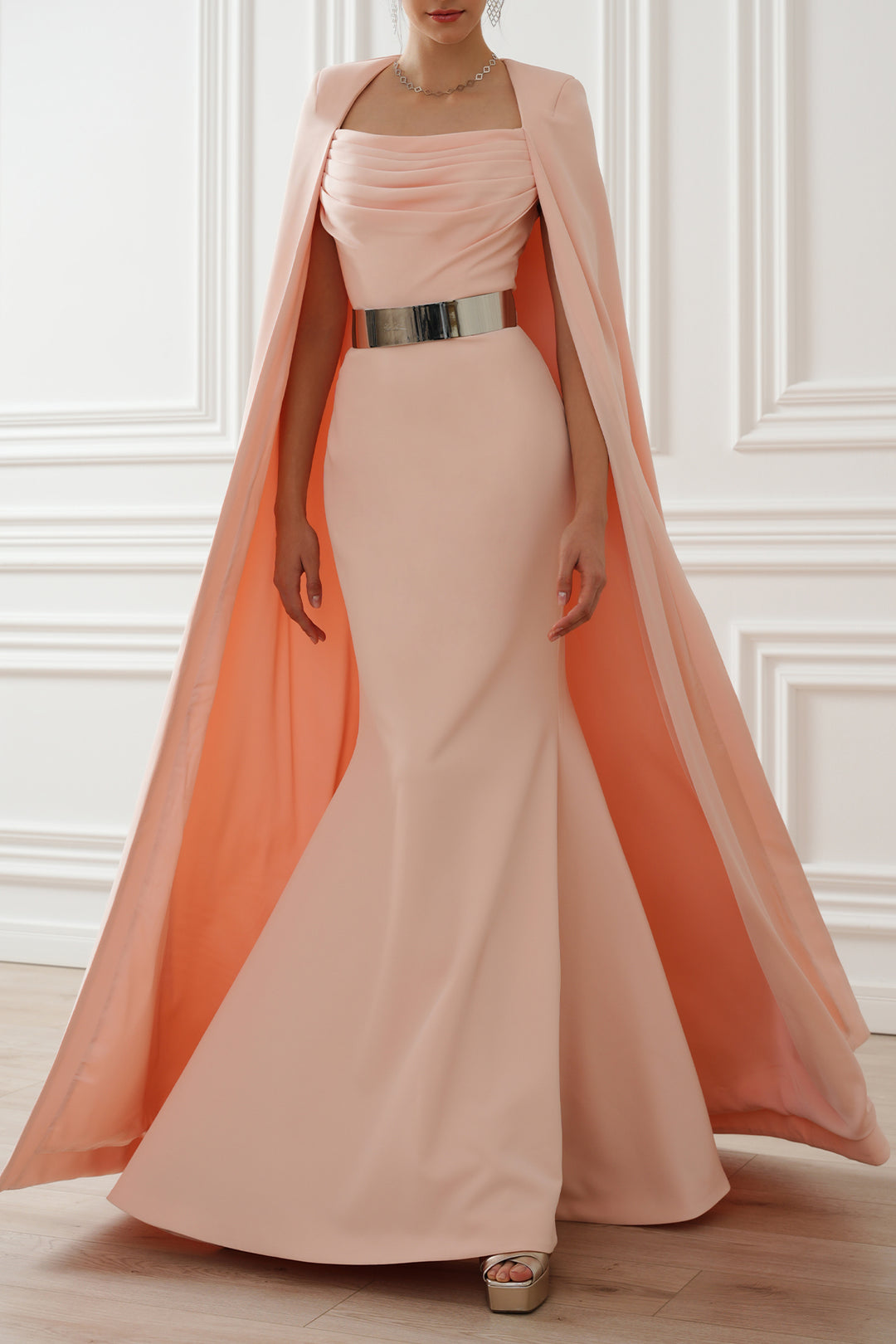 Aesha Long Dress In Soft-Peach