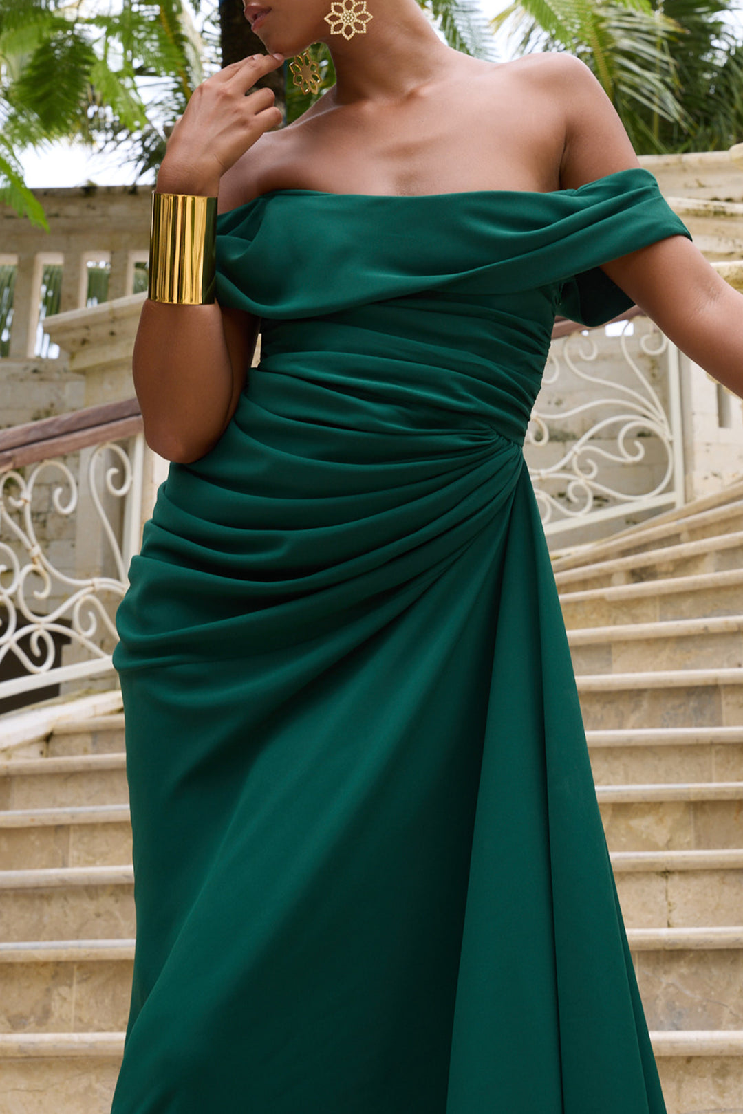 Eve Long Dress In Dark-Green Rhea Costa Eve Long Dress In Dark-Green Rhea Costa