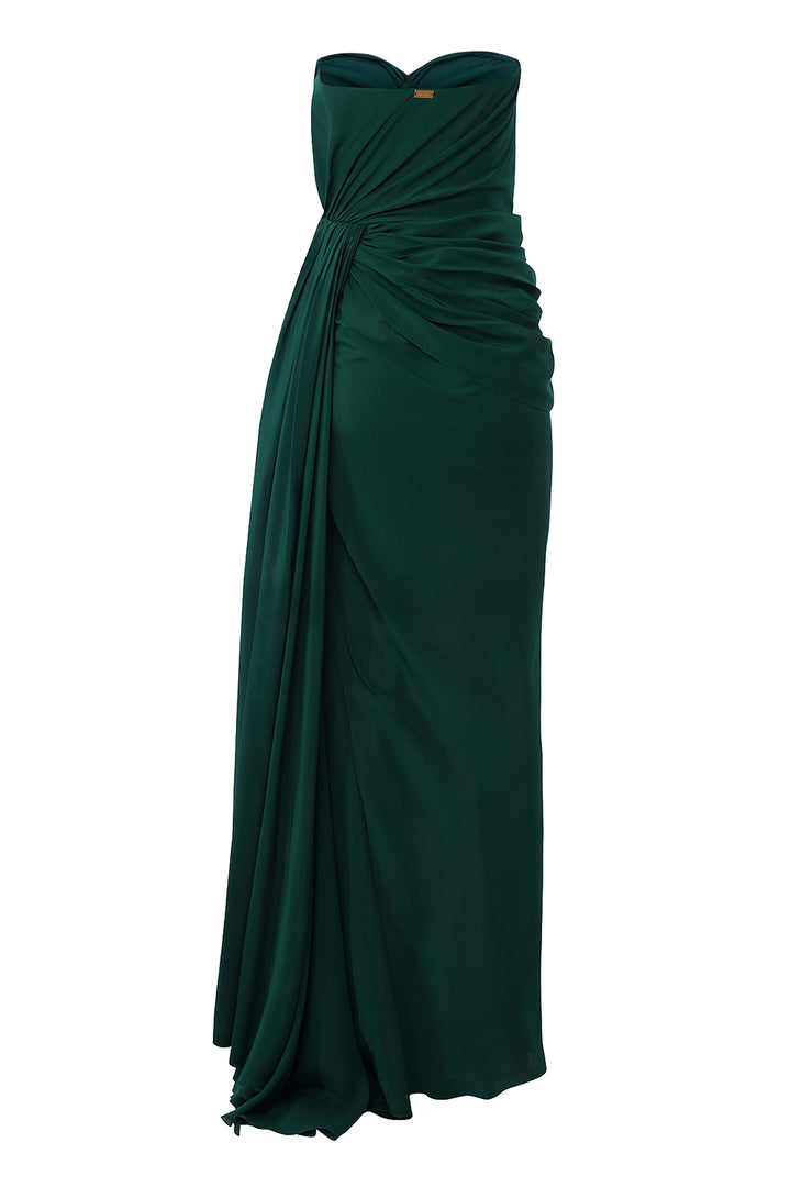 Gaia Silk Dress In Forest-Green