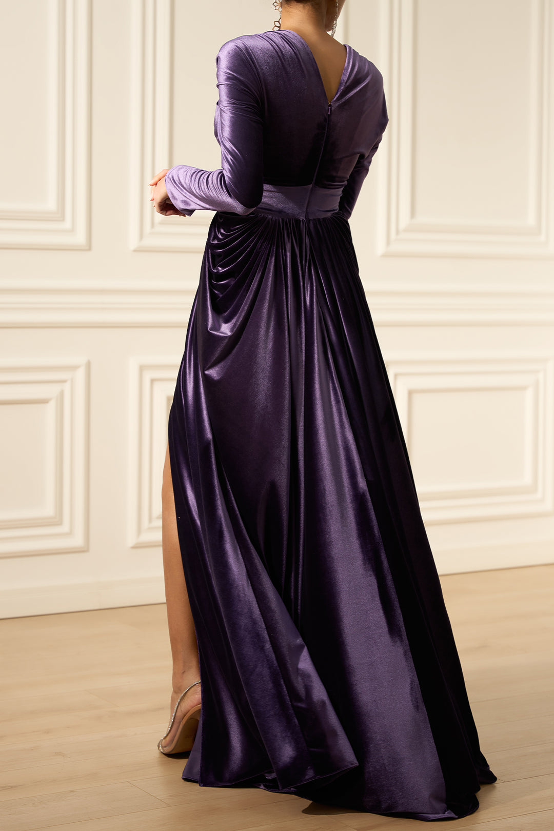 Basma Velvet Long Dress In Dusty-Purple