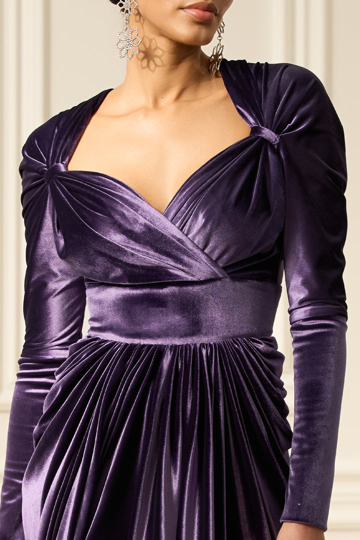 Basma Velvet Long Dress In Dusty-Purple