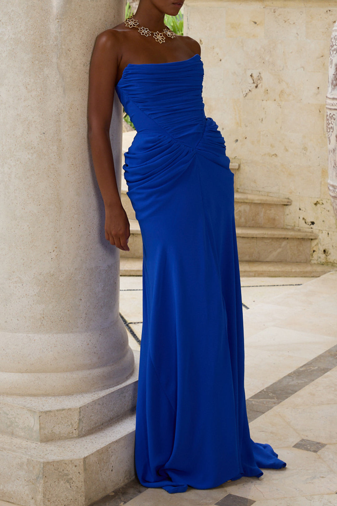 Kala Crepe Long Dress In Mediterranean-Blue