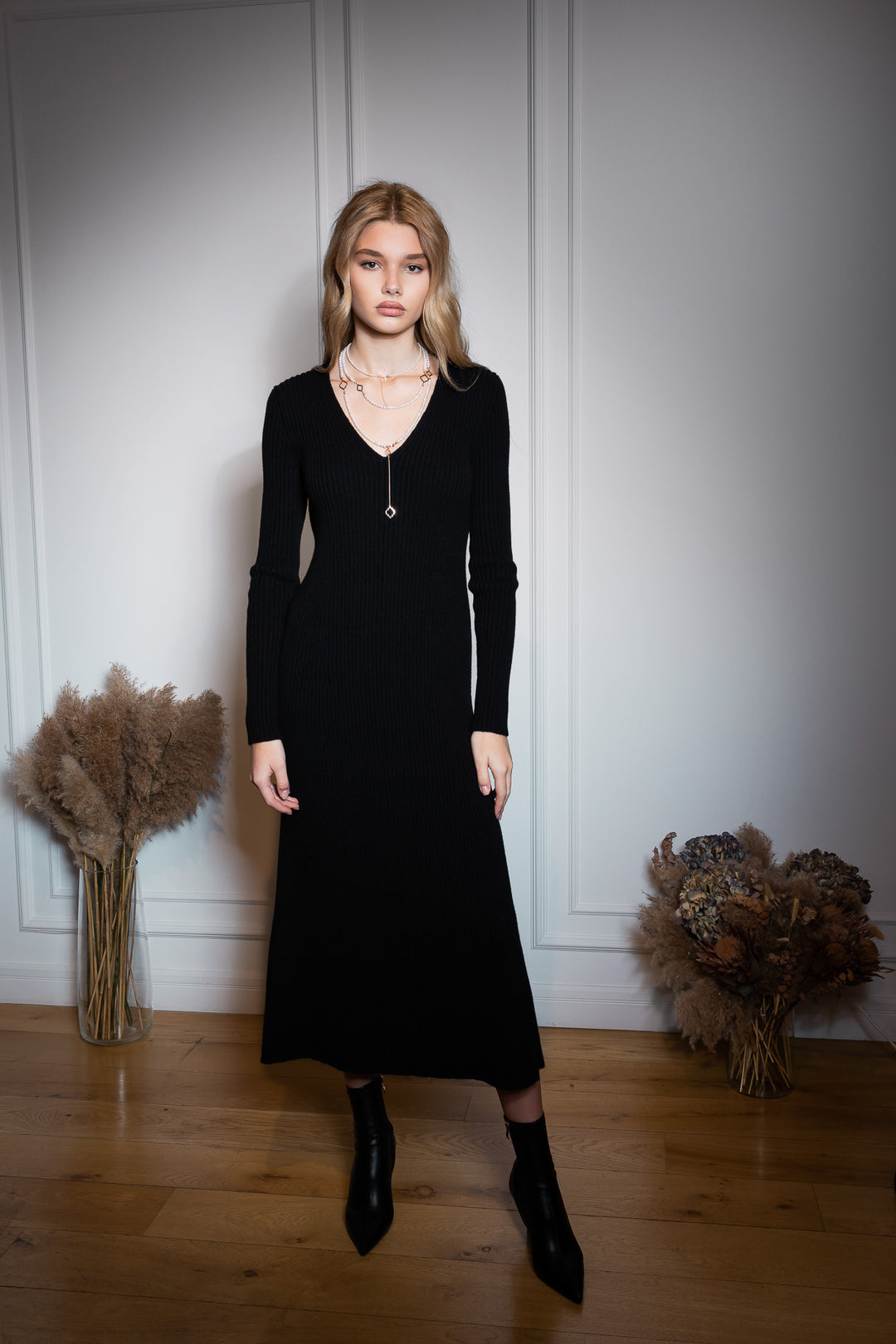 Adriel Wool and Cashmere-blend Black Dress