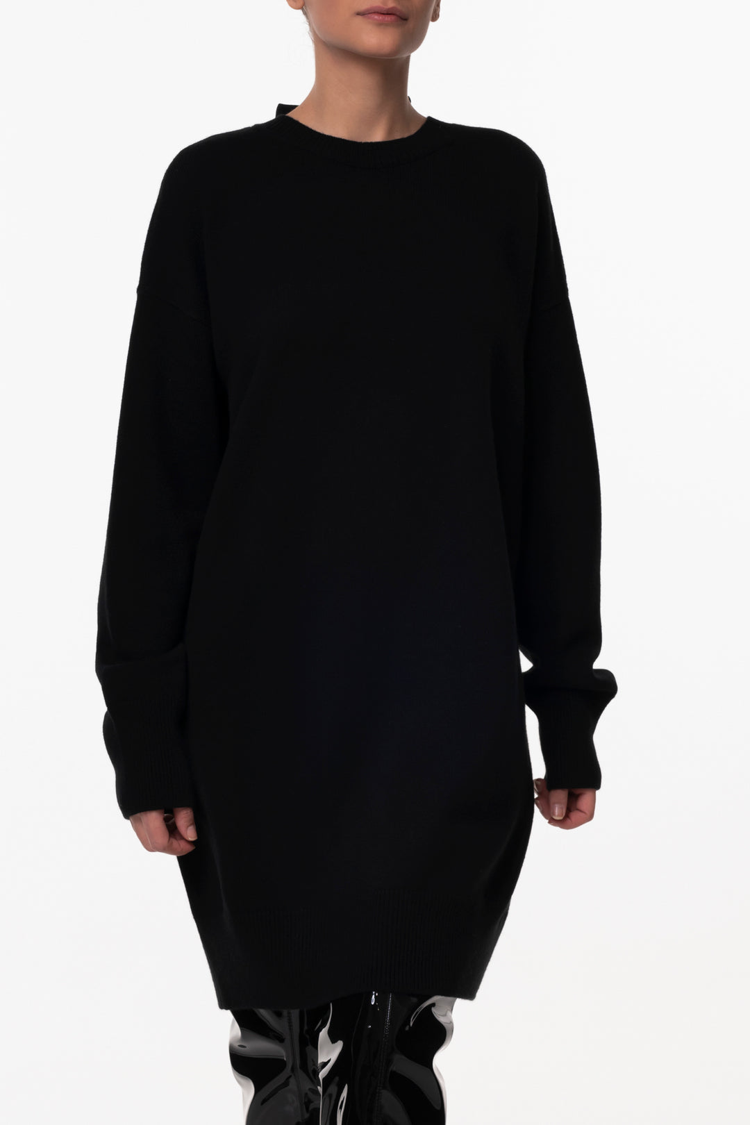 Aniel Black Open Back Wool and Cashmere-blend Dress