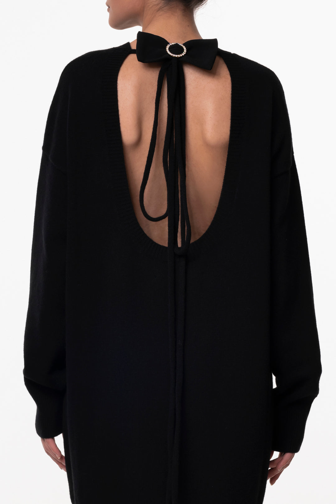 Aniel Black Open Back Wool and Cashmere-blend Dress