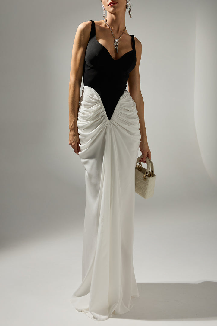 Kiara Long Dress In Black-White