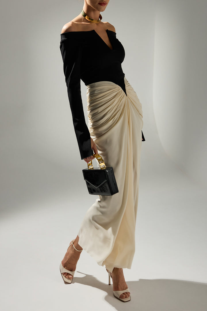 Anita Ankle Length Dress In Cream-Black