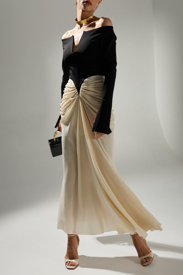 Anita Ankle Length Dress In Cream-Black
