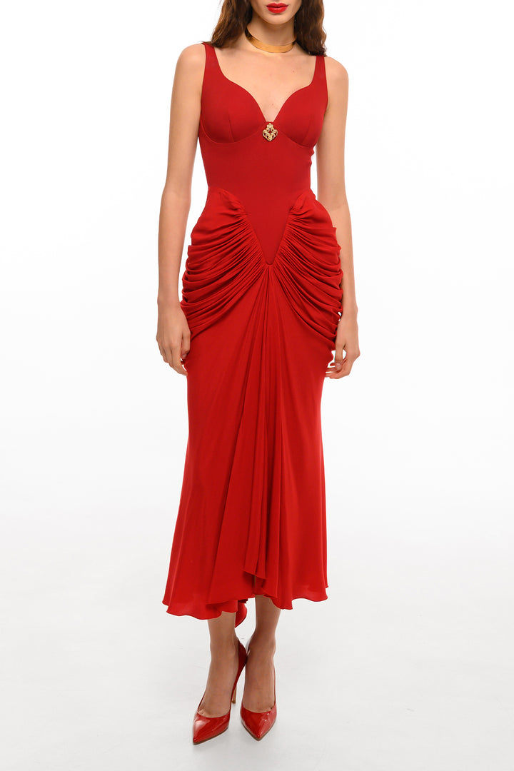 Kiara Ankle Length Dress In Carmine