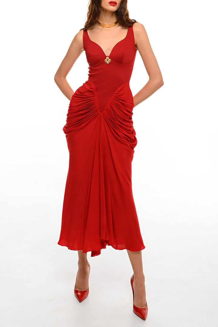 Kiara Ankle Length Dress In Carmine