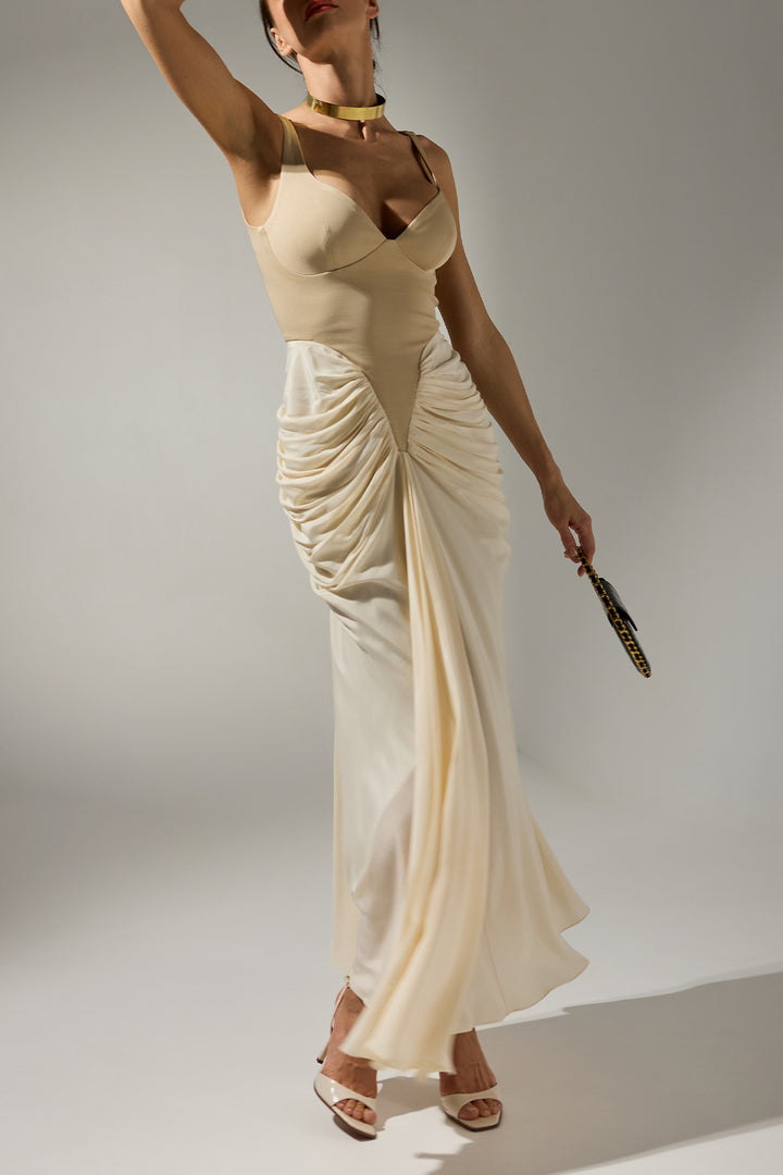Kiara Ankle Length Dress In Cream-Nude