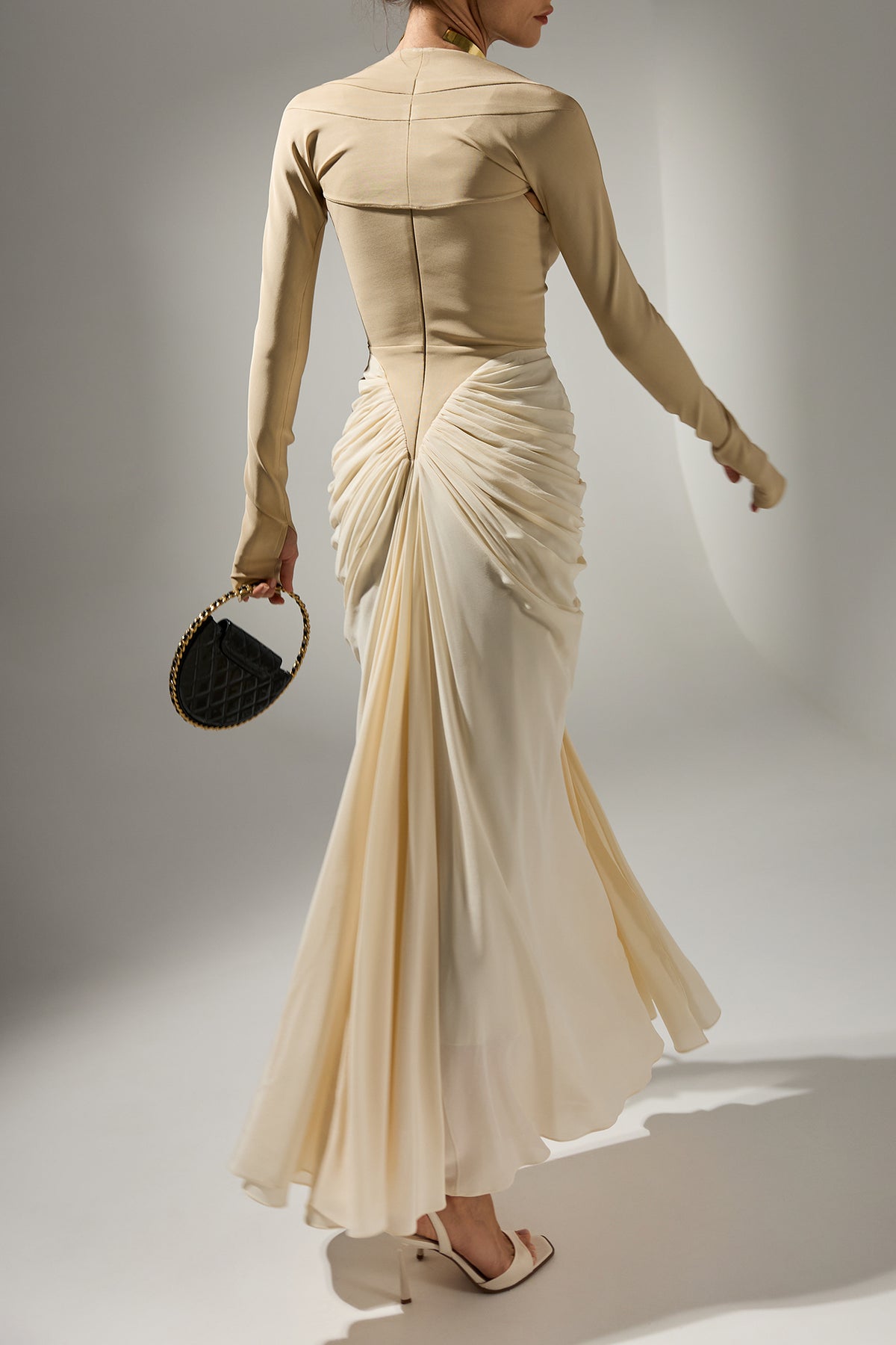 Kiara Ankle Length Dress In Cream-Nude Rhea Costa Kiara Ankle Length Dress In Cream-Nude Rhea Costa