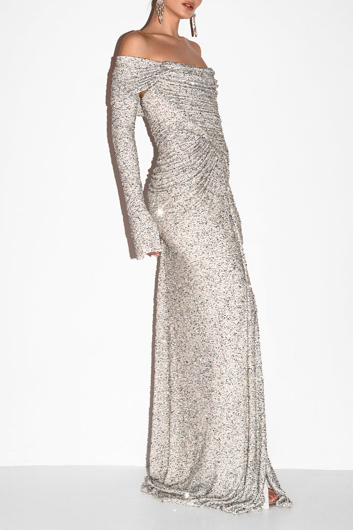 Lorene Dress In White-Silver