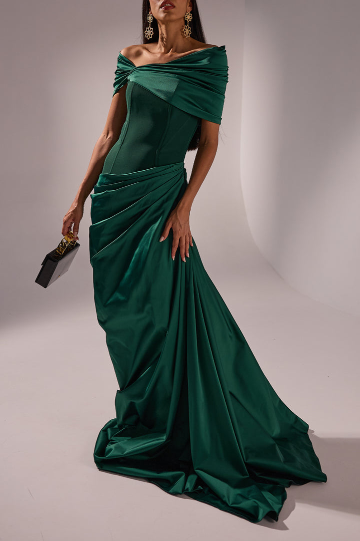 Iris Dress In Forest-Green