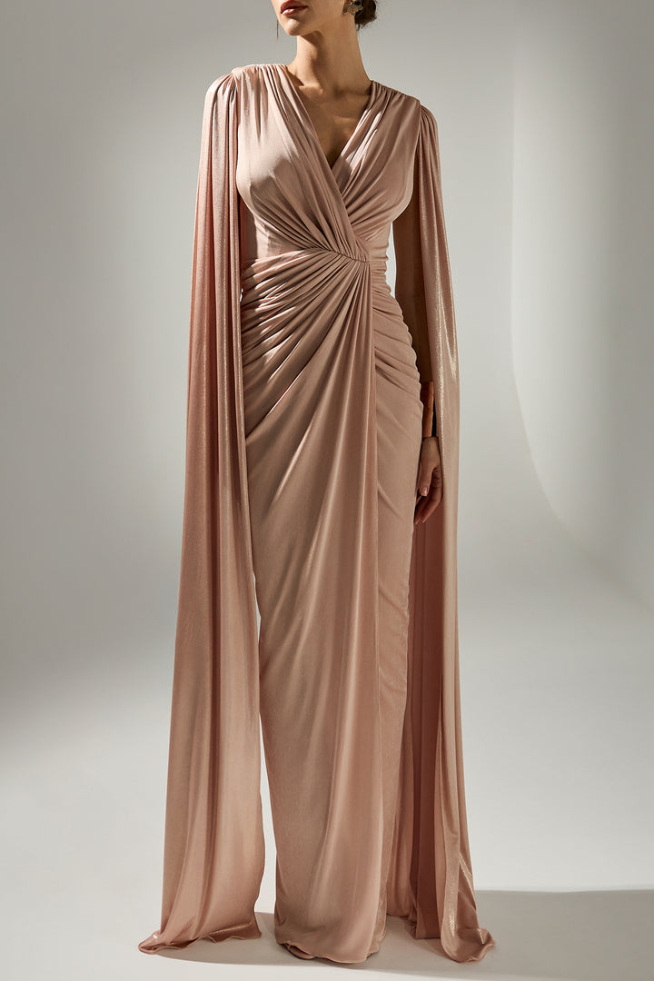 Evelyn Cape-Dress In Desert-Sand