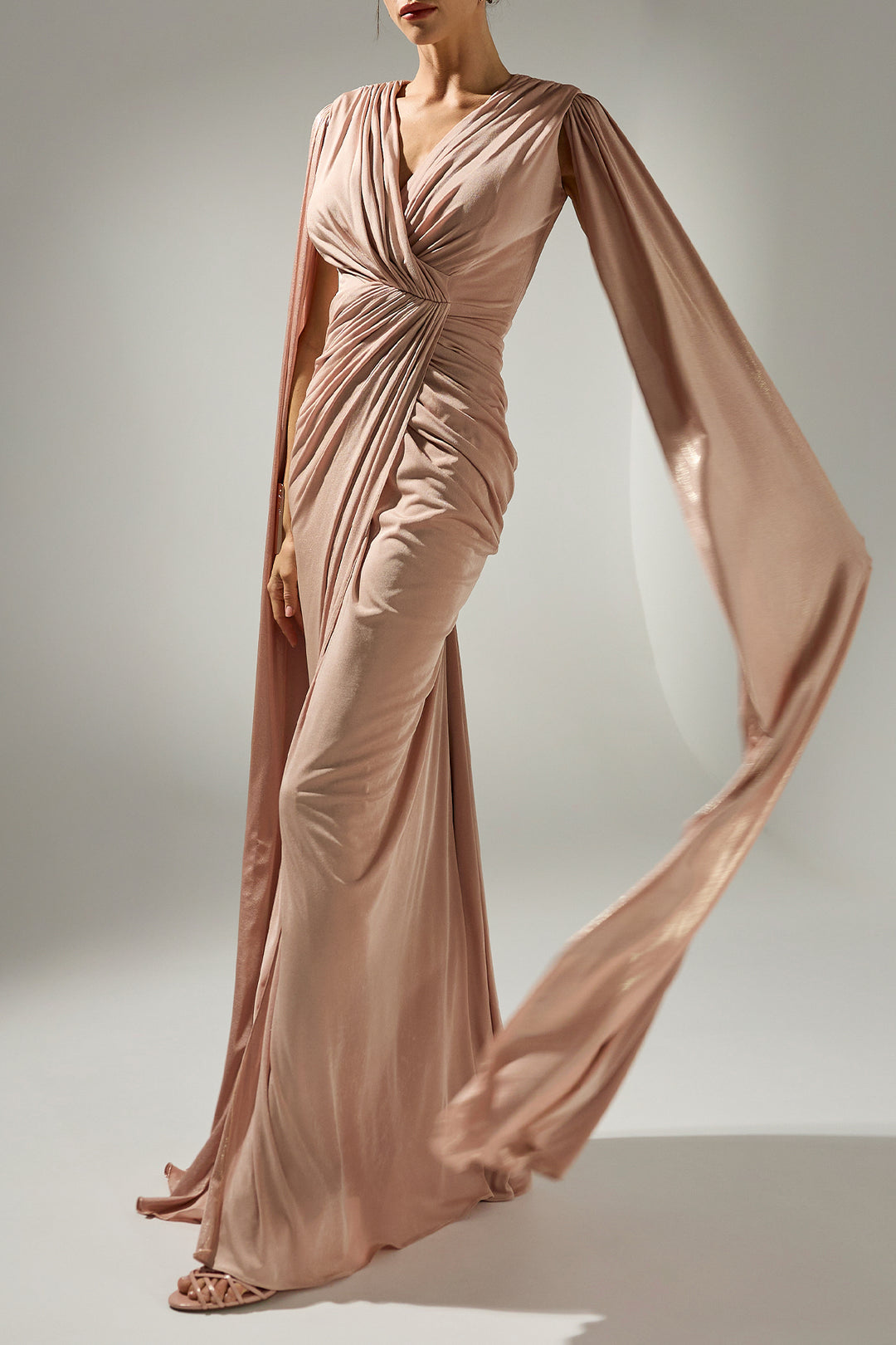 Evelyn Cape-Dress In Desert-Sand