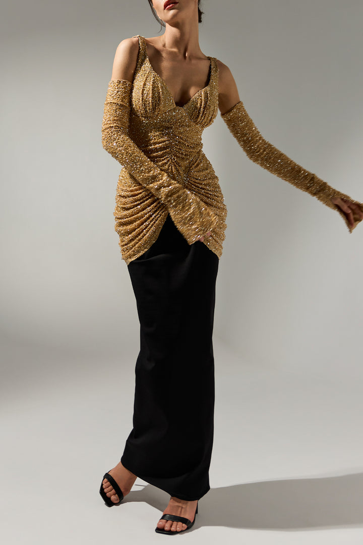 Alisa Dress In Gold-Black