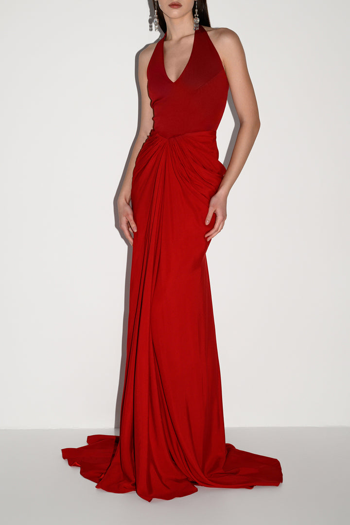 Blanca Long Dress In Carmine