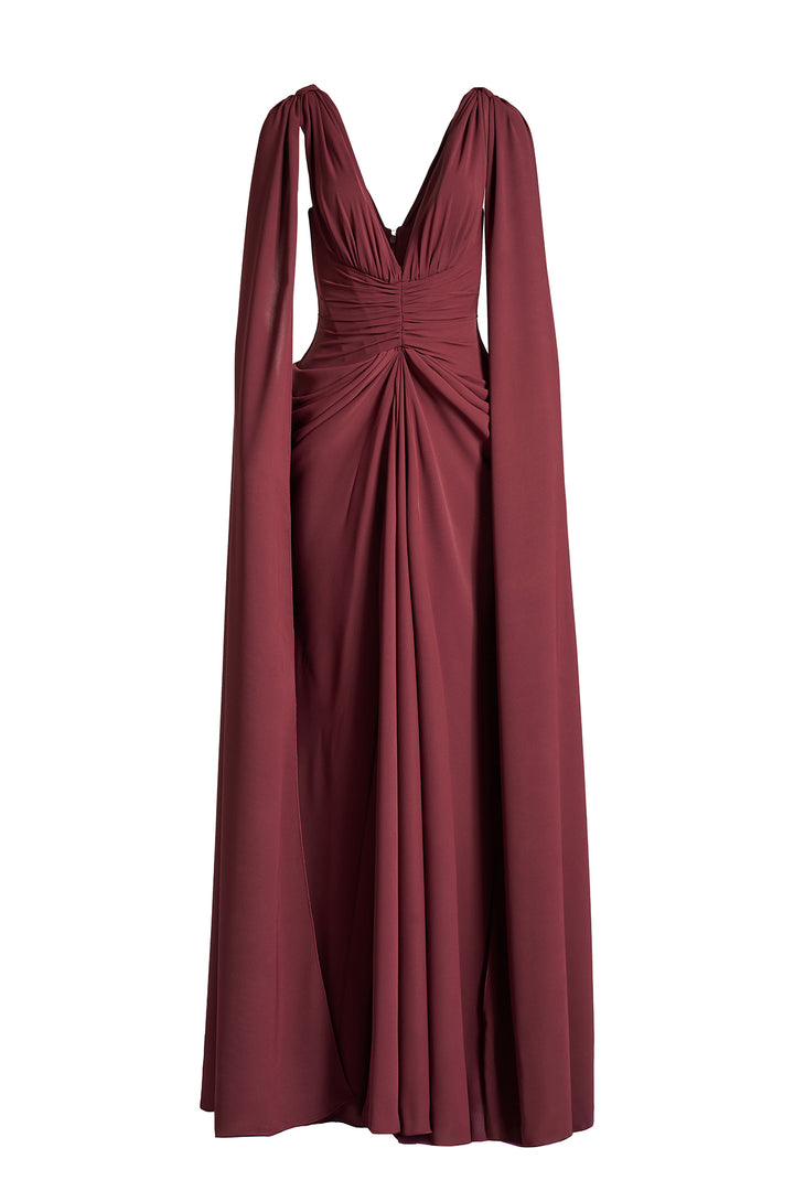 Layla Long Cape-Dress In Burgundy