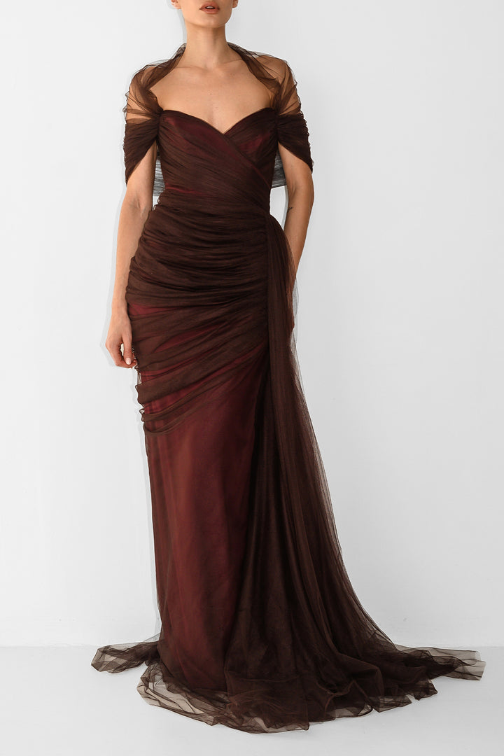 Gaia Tulle Dress In Raisin
