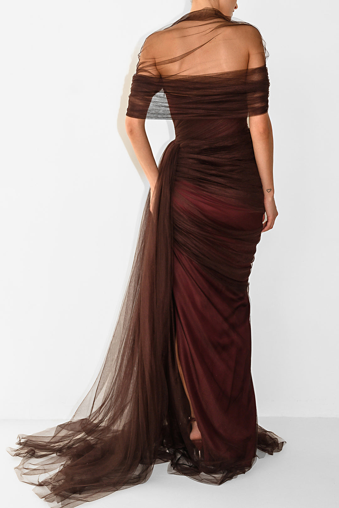 Gaia Tulle Dress In Raisin