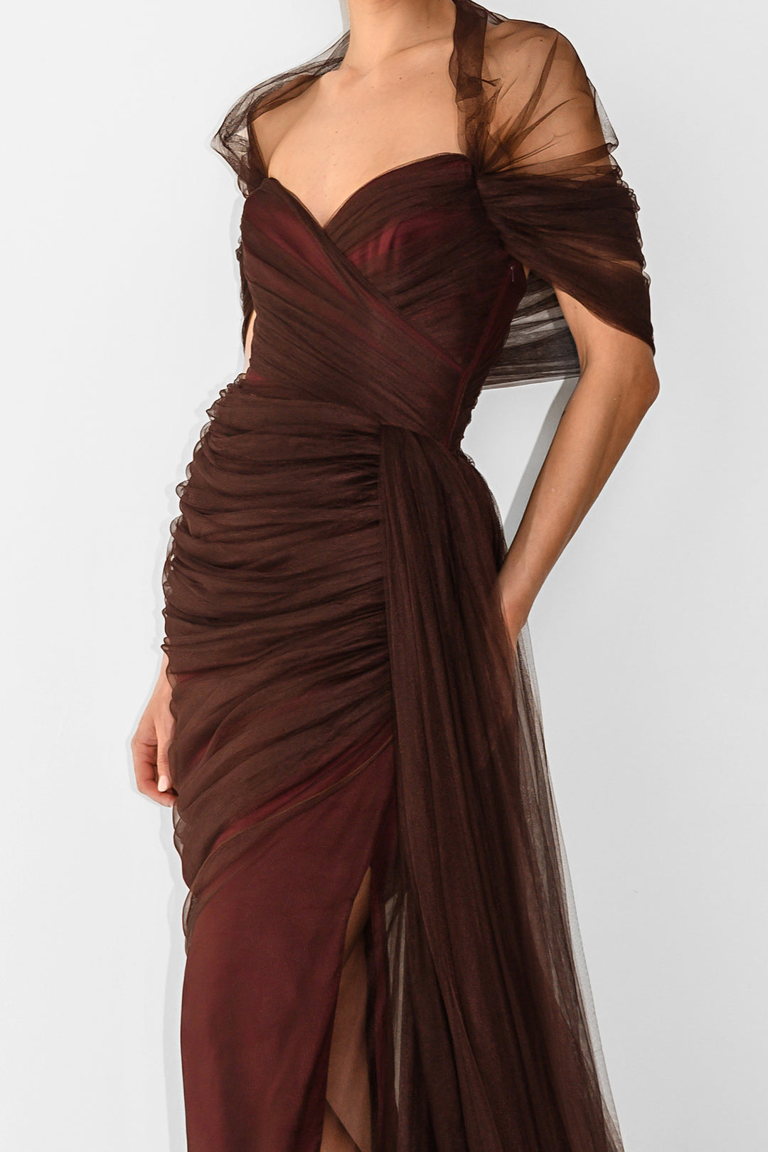 Gaia Tulle Dress In Raisin
