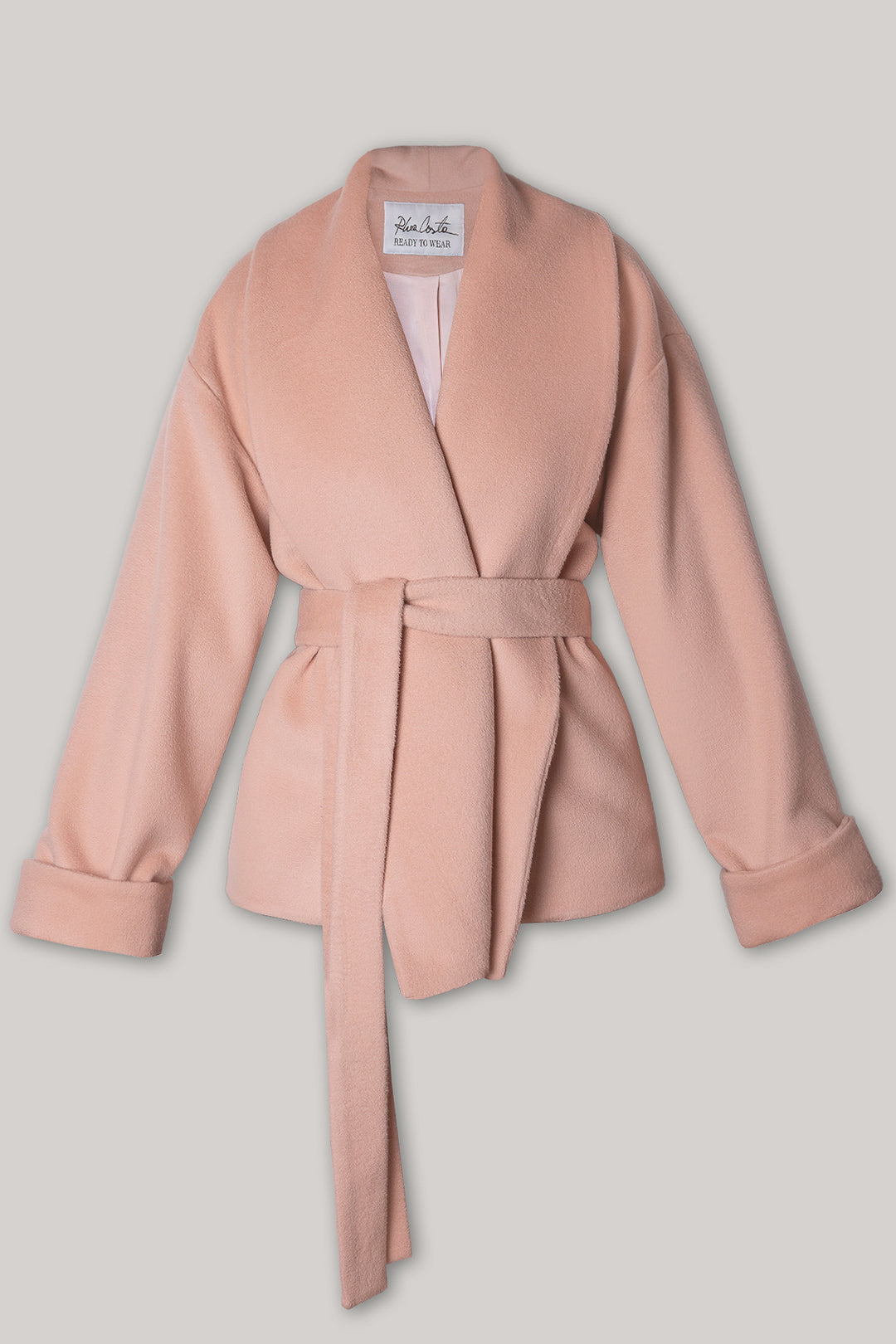 Wool Belted Short Coat In Powder