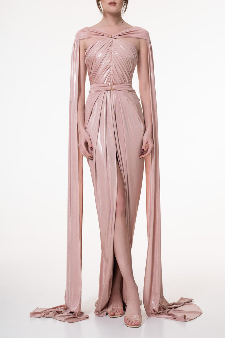 Asteria Shimmer Rose Long Jersey Dress
