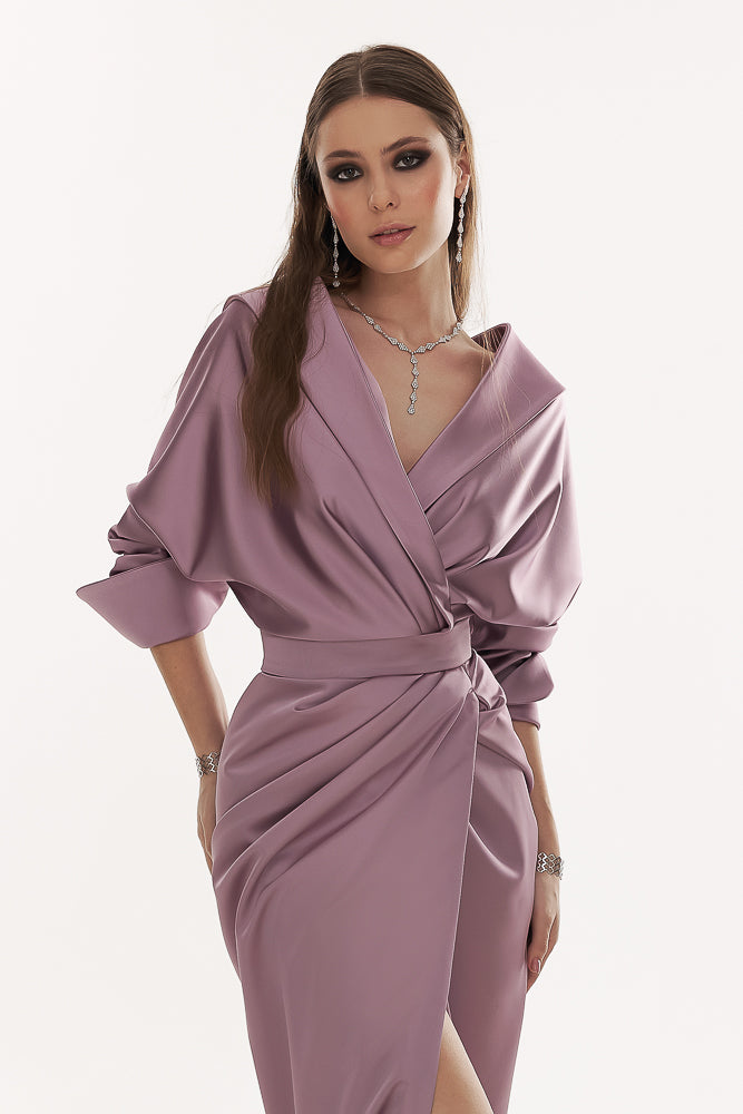 Angelina Taupe Satin Long Dress