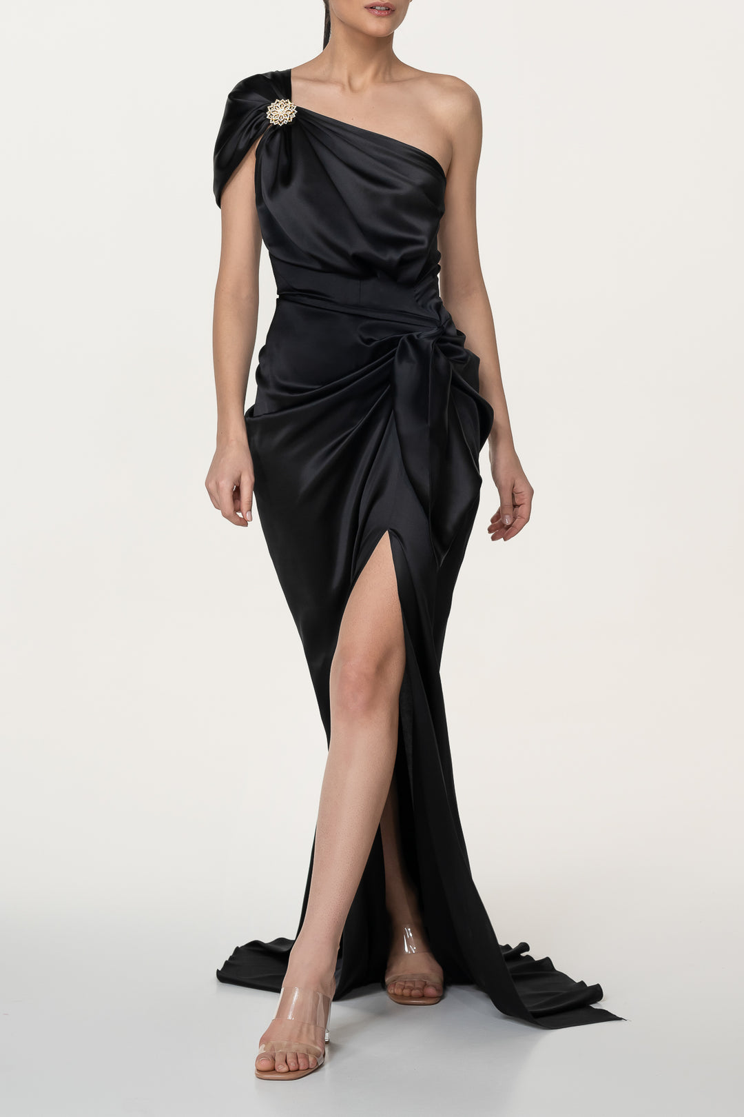 Elena Silk Satin Long Dress In Black Rhea Costa Elena Silk Satin Long Dress In Black Rhea Costa