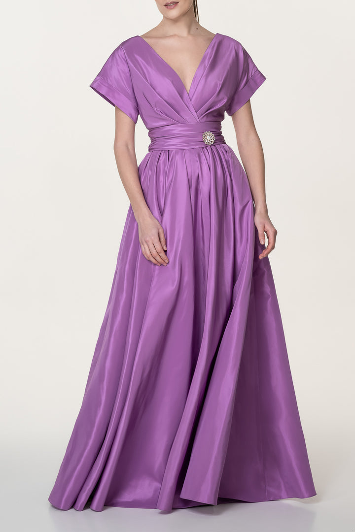 Flora Mauve Taffeta Long Dress