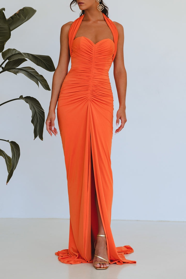 Iara Orange Jersey Long Dress