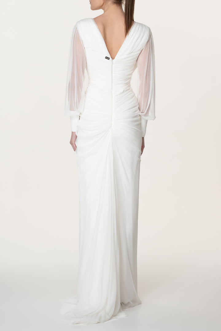 Namira Silk Tulle Long Dress In Ivory