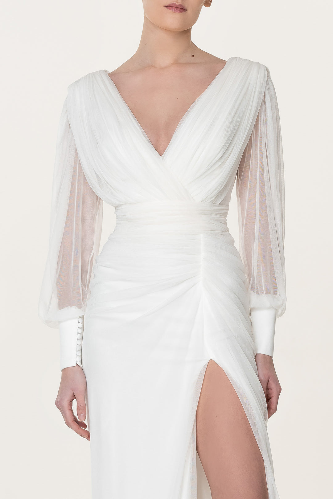 Namira Silk Tulle Long Dress In Ivory