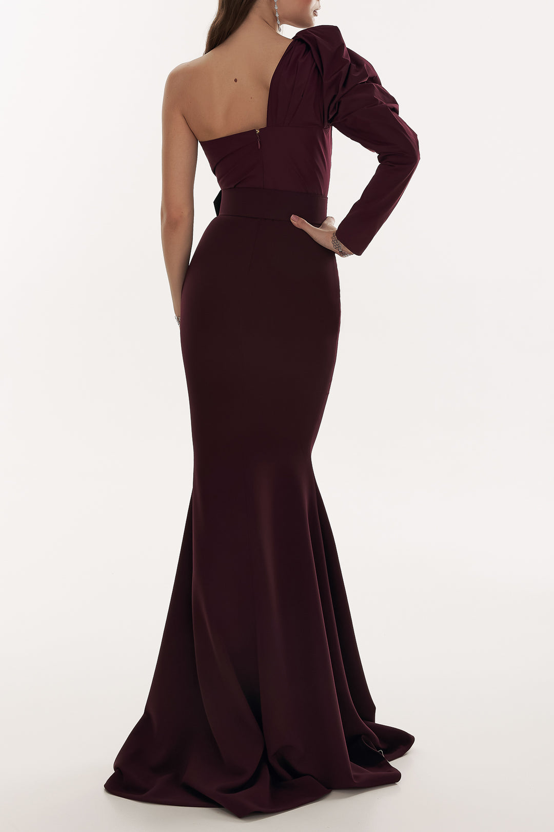 Thalia Taffeta And Crepe Wine Long Dress