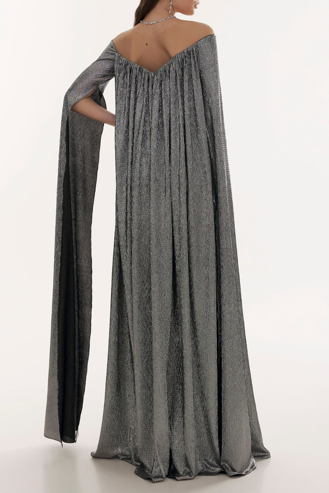 Iman Platinum Metallic Light Crepe Dress