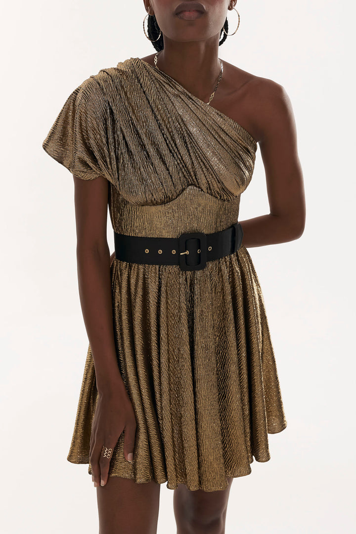 Lora Gold Metallic Light Crepe Short Dress