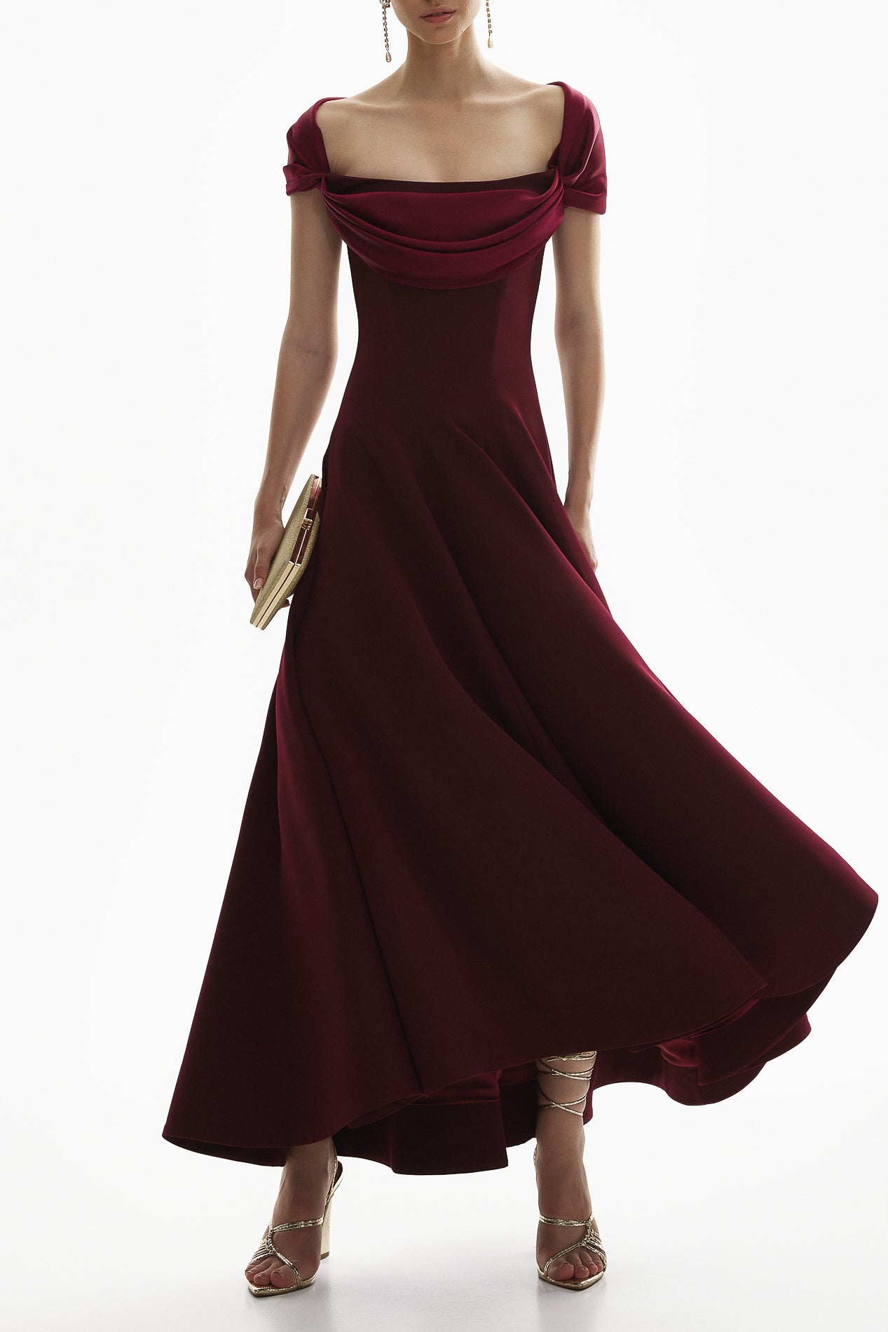 Salma Burgundy Midi Crepe Dress Rhea Costa