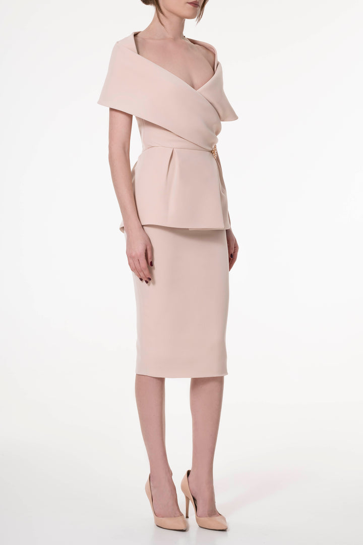 Conical Midi Nude Rose Crepe Skirt