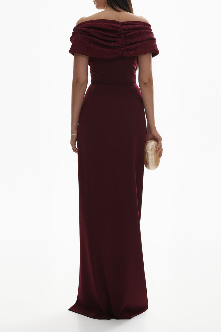 Raya Burgundy Long Crepe Dress