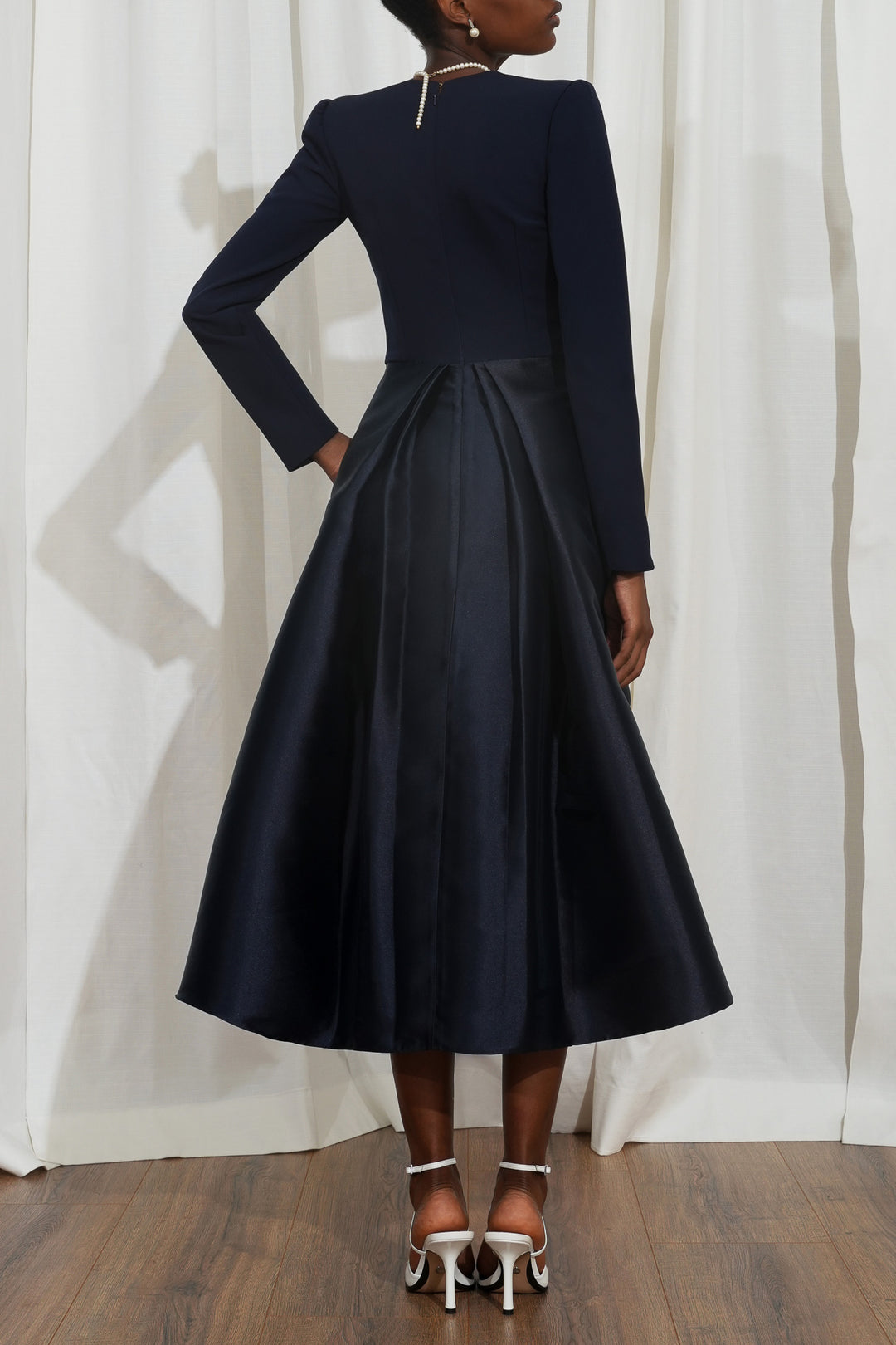 Ivy Midnight Blue Crepe And Mikado Cocktail Dress